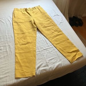 Giada Forte mustard yellow linen blend elastic waist straight leg pants